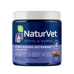 NaturVet Coprophagia Deterrent bottle with chews supports stool-eating deterrence.