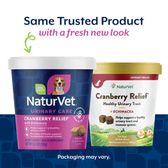 NaturVet Cranberry Relief Plus Echinacea soft chews in hand, tasty immune-support treat