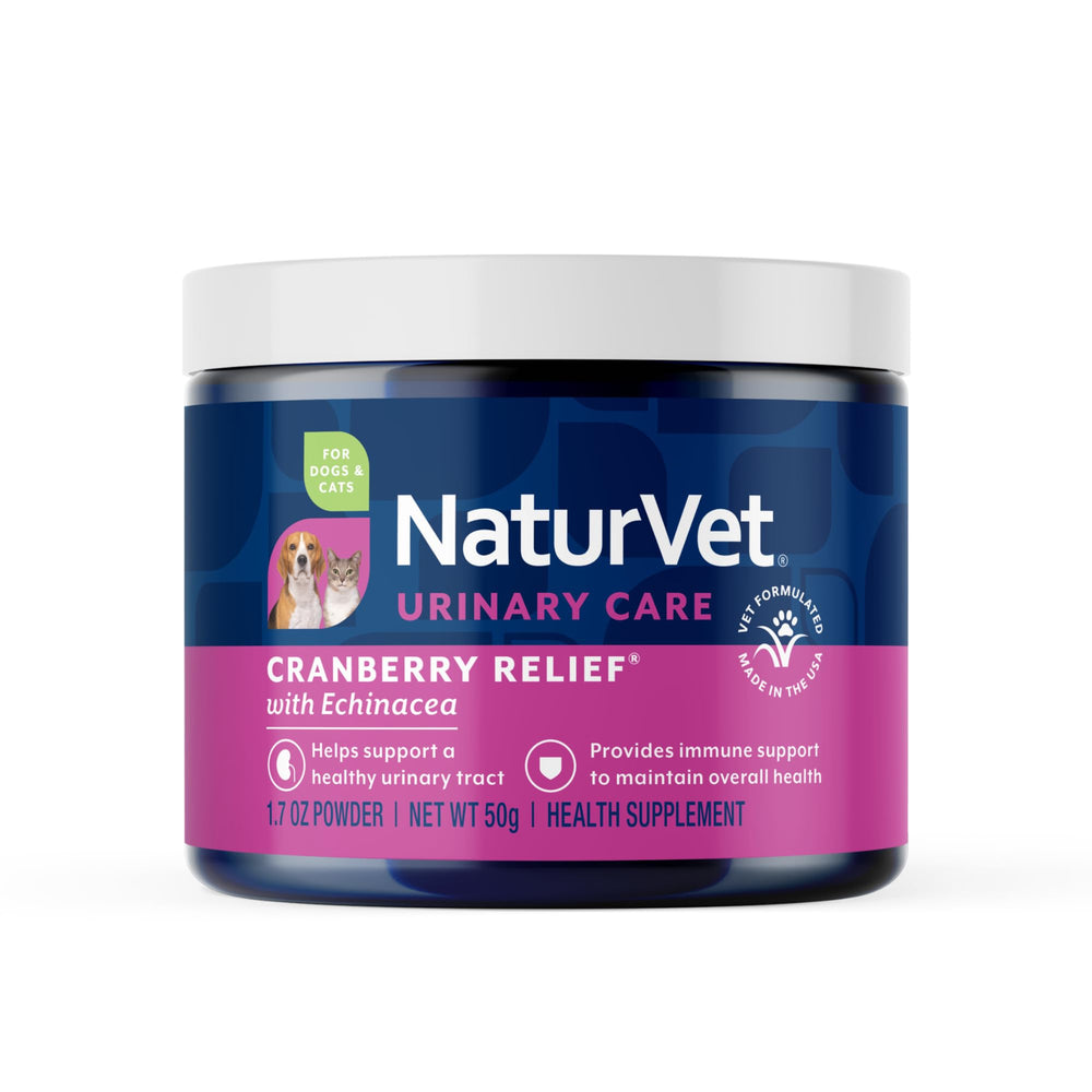 NaturVet Cranberry Relief Plus Echinacea bottle pour for easy pet dosing.