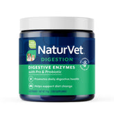 NaturVet digestive enzymes for dogs powder in a tub, supports a healthy digestive tract.