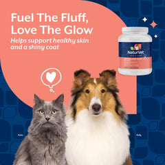 NaturVet yeast powder being sprinkled into a bowl for coats and skin health.
