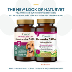 NaturVet Glucosamine DS Plus chewable tablets closeup highlights the time-release formula.