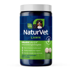 NaturVet GrassSaver Wafers pack shot illustrating a dog-friendly lawn supplement for healthier grass