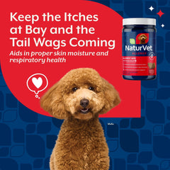 NaturVet Hemp Allergy Aid bottle and label emphasize USA-made quality and safety.