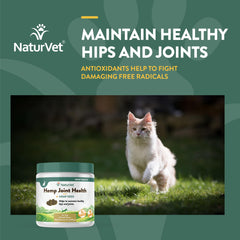 NaturVet Hemp Joint Health for Cats ingredients label close-up featuring glucosamine for joint support.