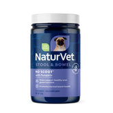 NaturVet No Scoot for Dogs bottle close-up with pumpkin powder supporting digestion.
