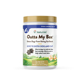 NaturVet Outta My Box bottle closeup, dogβfriendly supplement for multi-pet homes