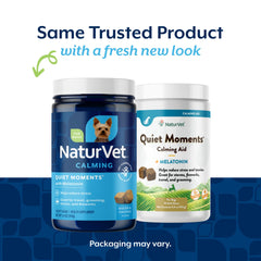 NaturVet Quiet Moments melatonin dog supplement bottle supports relaxed travels