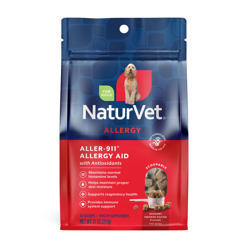 NaturVet Scoopables Aller-911 bottle showing bacon flavor for immune-support routine