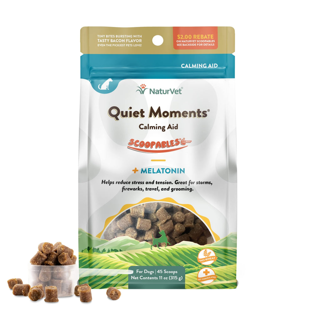 NaturVet Scoopables Quiet Moments bottle close-up showing calming support during storms