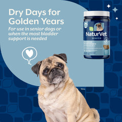 NaturVet Senior Advanced Incontinence jar with resealable lid keeps freshness.