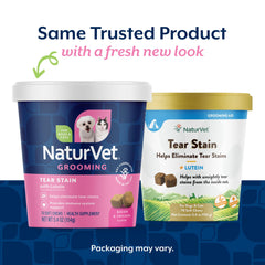 NaturVet Tear Stain Plus Lutein soft chews package for easy daily dosing.