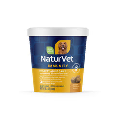 NaturVet VitaPet adult daily vitamins bottle, convenient chews for daily dog wellness.