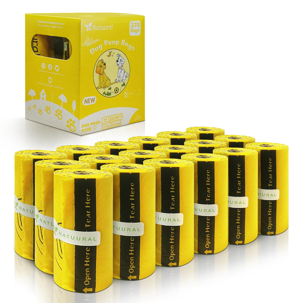 Natuural compostable dog poop bags front-pack view, eco-friendly and reliable.