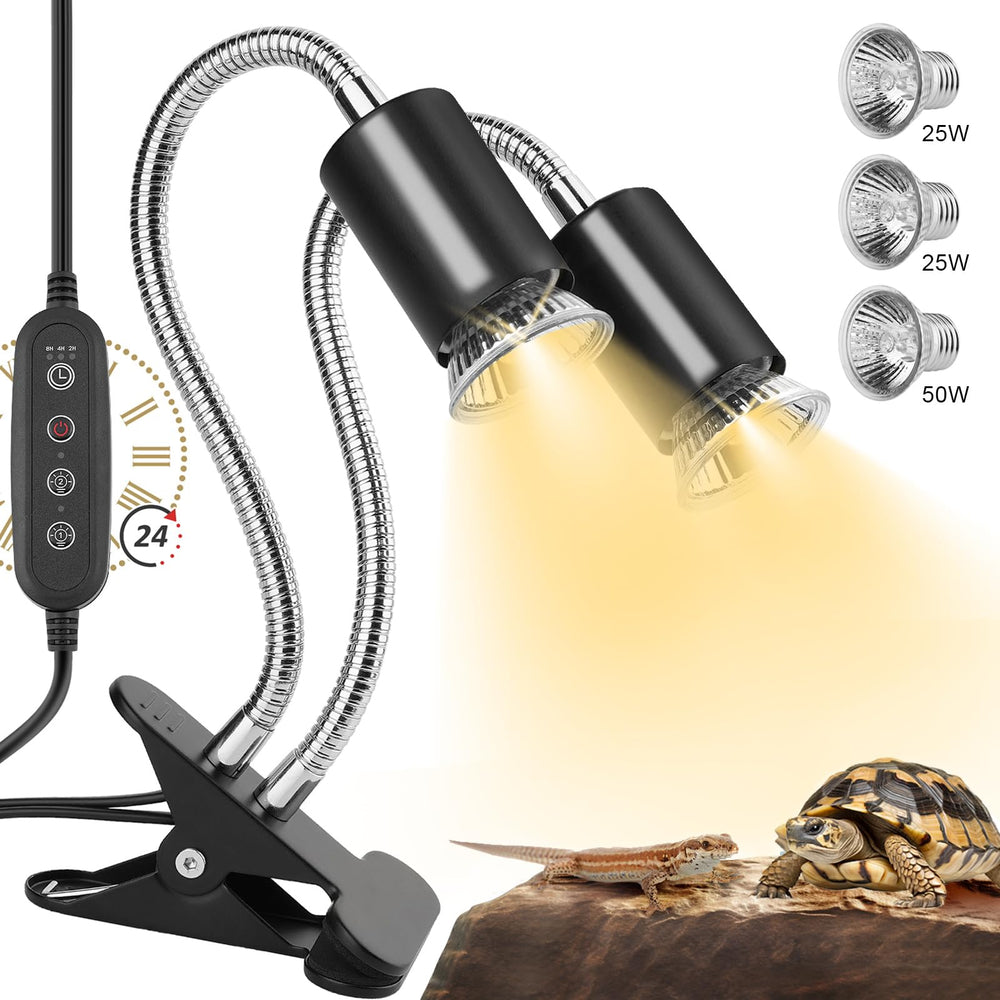 NBIIUYIGE dual-head heat lamp front view with adjustable UVB lighting for reptiles