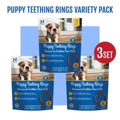 N-Bone Puppy Teething Rings chicken flavor textured design highlighting gum relief and dental health.