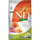 N&D Wild Boar Pumpkin Mini kibble closeup highlights grain-free protein quality.