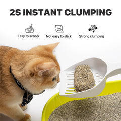 Odor-control action with coconut shell charcoal and mineral sand in Neakasa litter.