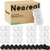 Neareal 12-pack filters for 108oz fountain shown, supporting clean water for pets.