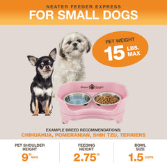Neater Feeder Express elevated pink bowls reduce spills during meals.