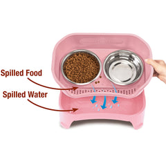 Neater Feeder Express pink catch basin area demonstrates water drainage to keep floors dry