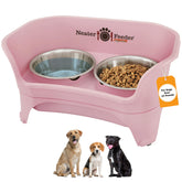 Neater Feeder Express pink elevated stand front view showing mess-proof design for clean feeding