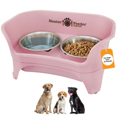Neater Feeder Express pink elevated stand front view showing mess-proof design for clean feeding