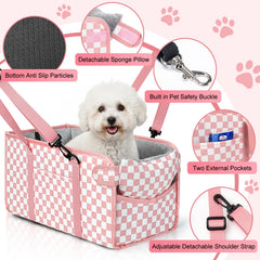 NECKORY Console Dog Seat safety belt attachment keeps pets safely restrained.