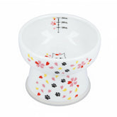 Necoichi elevated ceramic cat water bowl shown with Sakura floral design for comfortable drinking.