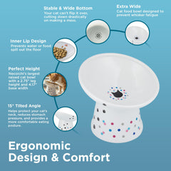 Necoichi porcelain cat bowl is microwave-safe and easy to clean.