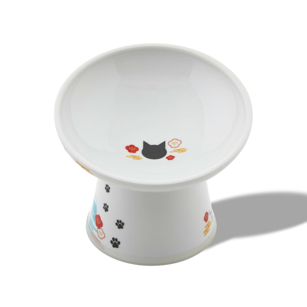 Necoichi raised ceramic bowl with 15-degree tilt for whisker-friendly meals
