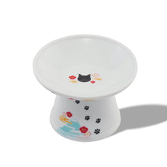 Necoichi raised cat bowl ceramic, top view highlighting centered, mess-free feeding