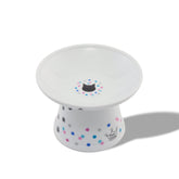 Necoichi raised cat bowl with colorful dots elevates feeding comfort.