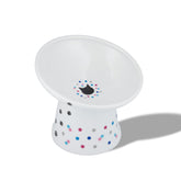 Necoichi raised bowl tilted at 15 degrees for comfortable cat dining and whisker relief.