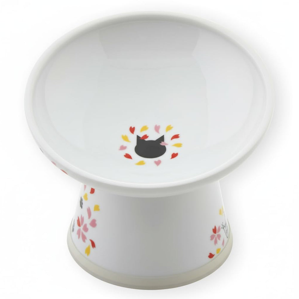 Necoichi raised cat bowl with sakura floral tilt for whisker comfort.