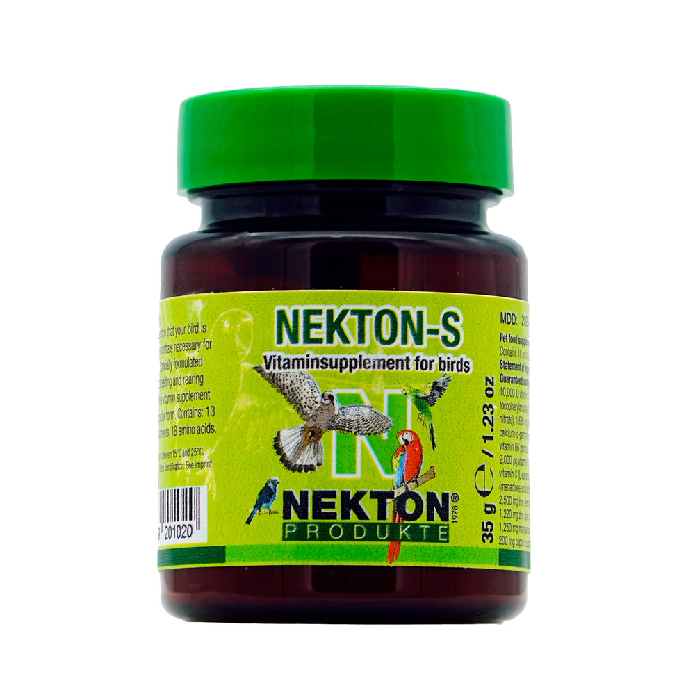 Nekton-S bottle displaying the bird multi-vitamin for daily nutrition.