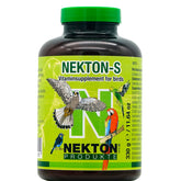 Nekton-S multi-vitamin bottle on display supports daily nutrition for birds.