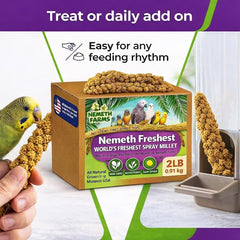 Nemeth Farms Spray Millet full sprays for longer feeding time and reduced mess.