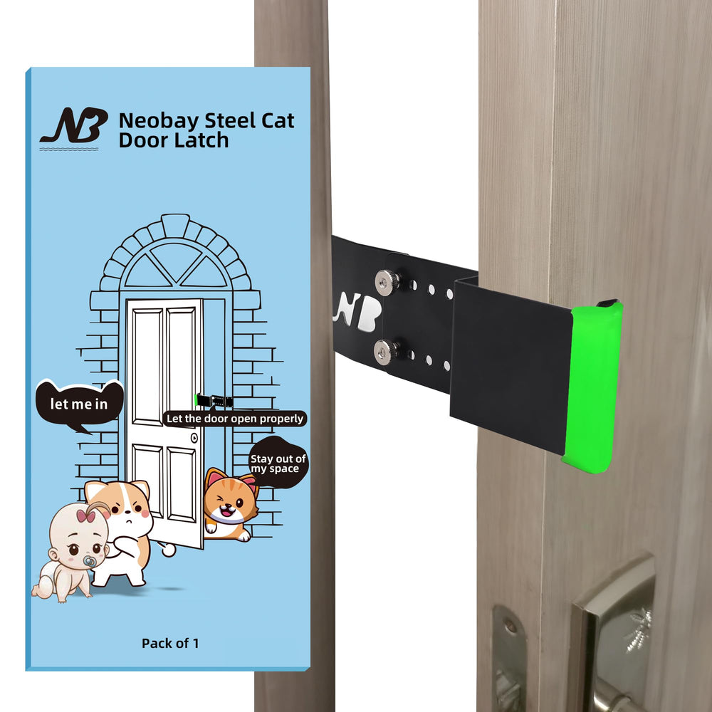 Neobay steel cat door latch on door enabling easy cat entry.