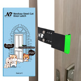 Neobay steel cat door latch on door enabling easy cat entry.