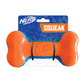 Nerf Dog 7in TPR EXO Squeak Bone blue orange top view for high visibility fetch.