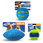 Nerf Dog Checker Crunch Ball in blue-green, highly visible for effortless fetch.