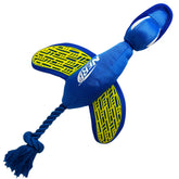 Nerf Dog large nylon launching duck blue-green in action for easy fetch.