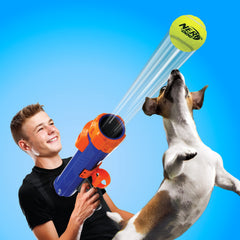 Nerf Dog blaster shows adjustable power for distance control.
