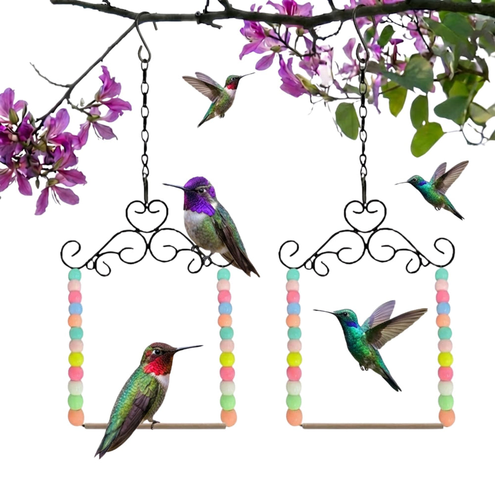 Nesturrow hummingbird swing beads side view invites visits.