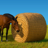 NETYSAY hay net on a round bale, top view for quick setup.