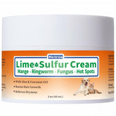 Netrca Lime Sulfur Cream bottle shows easy application for itchy pet skin relief.