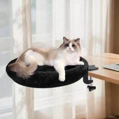 NEVESYKCUL cat desk bed clamp setup on a flat desk edge for secure, space-saving use