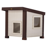 New Age Pet ECOFLEX Albany exterior front view in Maple/Brown, weatherproof shelter.