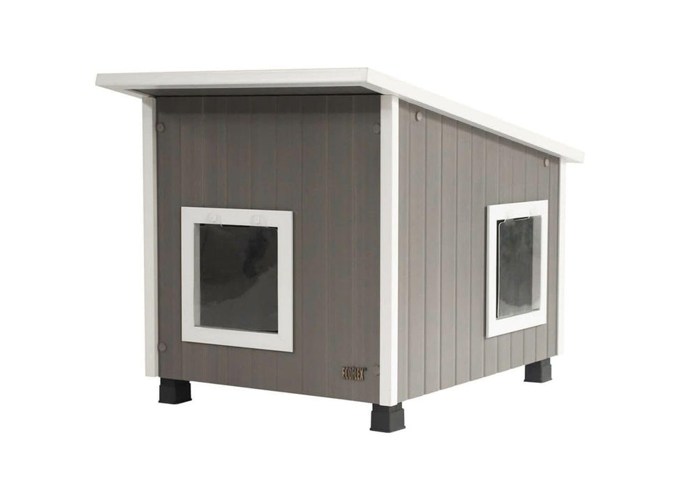 New Age Pet ECOFLEX Outdoor Cat House XL front view shows weatherproof shelter for multiple cats